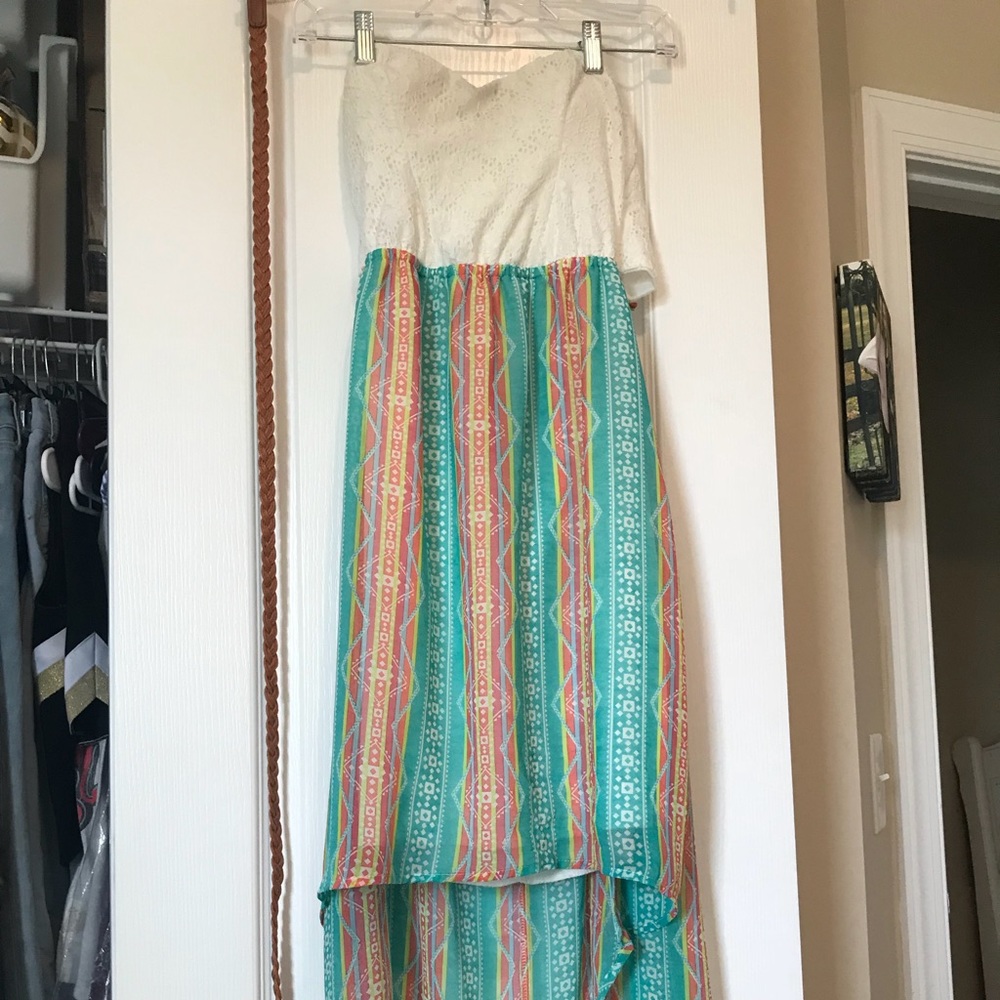 strapless, high low, colorful summer dress